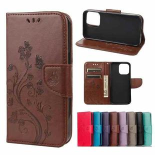 For iPhone 13 Pro Butterfly Flower Pattern Horizontal Flip Leather Case with Holder & Card Slots & Wallet (Brown)