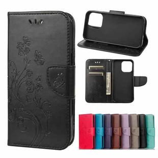 For iPhone 13 Pro Butterfly Flower Pattern Horizontal Flip Leather Case with Holder & Card Slots & Wallet (Black)