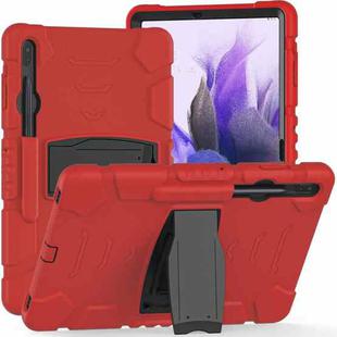 For Samsung Galaxy Tab S7+/ Tab S7 FE / Tab S8+ 3-Layer Protection Screen Frame + PC + Silicone Combination Case with Holder(Red+Black)