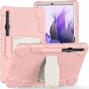 For Samsung Galaxy Tab S7+/ Tab S7 FE / Tab S8+ 3-Layer Protection Screen Frame + PC + Silicone Combination Case with Holder(Cherry Blossoms Pink)