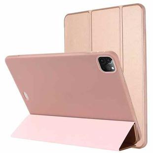 For iPad Pro 12.9 2022 / 2021 / 2020 / 2018 TPU Horizontal Flip Leather Tablet Case with Three-folding Holder(Rose Gold)