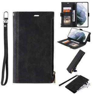 For Samsung Galaxy Note20 Ultra Side Zipper Back Card Horizontal Flip PU Leather Case with Card Slots & Wallet & Photo Frame & Lanyard(Black)