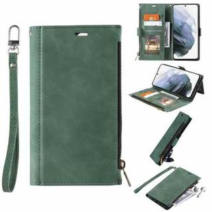 For Samsung Galaxy Note20 Ultra Side Zipper Back Card Horizontal Flip PU Leather Case with Card Slots & Wallet & Photo Frame & Lanyard(Green)
