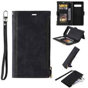 For Samsung Galaxy S10 Side Zipper Back Card Horizontal Flip PU Leather Case with Card Slots & Wallet & Photo Frame & Lanyard(Black)