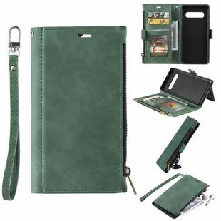 For Samsung Galaxy S10 Side Zipper Back Card Horizontal Flip PU Leather Case with Card Slots & Wallet & Photo Frame & Lanyard(Green)