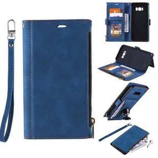 For Samsung Galaxy S10e Side Zipper Back Card Horizontal Flip PU Leather Case with Card Slots & Wallet & Photo Frame & Lanyard(Blue)