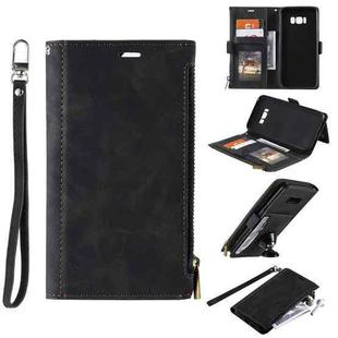 For Samsung Galaxy S10e Side Zipper Back Card Horizontal Flip PU Leather Case with Card Slots & Wallet & Photo Frame & Lanyard(Black)
