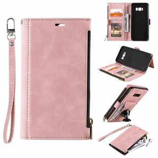 For Samsung Galaxy S10e Side Zipper Back Card Horizontal Flip PU Leather Case with Card Slots & Wallet & Photo Frame & Lanyard(Pink)