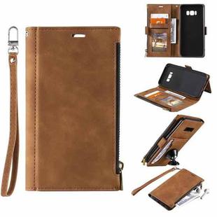 For Samsung Galaxy S10e Side Zipper Back Card Horizontal Flip PU Leather Case with Card Slots & Wallet & Photo Frame & Lanyard(Brown)