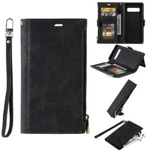 For Samsung Galaxy S10+ Side Zipper Back Card Horizontal Flip PU Leather Case with Card Slots & Wallet & Photo Frame & Lanyard(Black)
