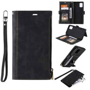 For Samsung Galaxy S20 FE Side Zipper Back Card Horizontal Flip PU Leather Case with Card Slots & Wallet & Photo Frame & Lanyard(Black)