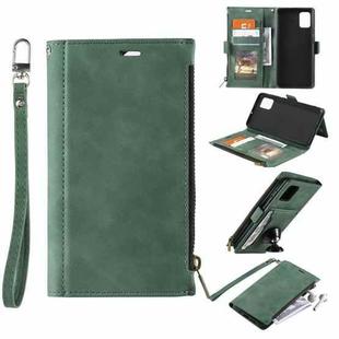 For Samsung Galaxy S20 FE Side Zipper Back Card Horizontal Flip PU Leather Case with Card Slots & Wallet & Photo Frame & Lanyard(Green)