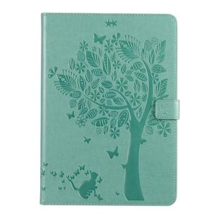 For iPad 10.2 / Pro 10.5 / Air 2019 Pressed Printing Cat and Tree Pattern Horizontal Flip Leather Case with Holder & Card Slots & Wallet(Green)