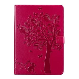 For iPad 10.2 / Pro 10.5 / Air 2019 Pressed Printing Cat and Tree Pattern Horizontal Flip Leather Case with Holder & Card Slots & Wallet(Rose Red)