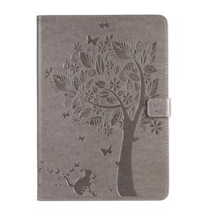 For iPad 10.2 / Pro 10.5 / Air 2019 Pressed Printing Cat and Tree Pattern Horizontal Flip Leather Case with Holder & Card Slots & Wallet(Grey)