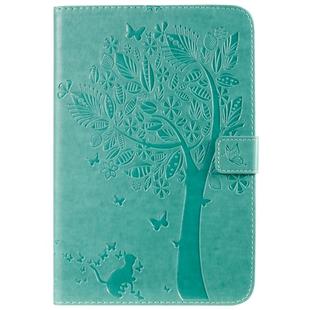 For iPad Mini 2019 & 4 & 3 & 2 & 1 Pressed Printing Cat and Tree Pattern Horizontal Flip Leather Case with Holder & Card Slots & Wallet(Green)