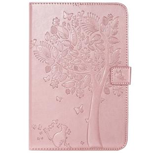 For iPad Mini 2019 & 4 & 3 & 2 & 1 Pressed Printing Cat and Tree Pattern Horizontal Flip Leather Case with Holder & Card Slots & Wallet(Rose Gold)