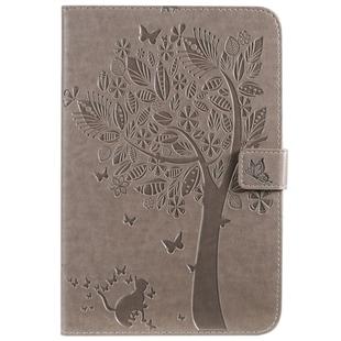 For iPad Mini 2019 & 4 & 3 & 2 & 1 Pressed Printing Cat and Tree Pattern Horizontal Flip Leather Case with Holder & Card Slots & Wallet(Grey)