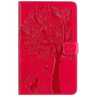 For Galaxy Tab A 8.0 & S Pen (2019) Pressed Printing Cat and Tree Pattern Horizontal Flip Leather Case with Holder & Card Slots & Wallet(Rose Red)