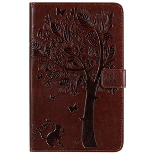 For Galaxy Tab A 8.0 & S Pen (2019) Pressed Printing Cat and Tree Pattern Horizontal Flip Leather Case with Holder & Card Slots & Wallet(Brown)