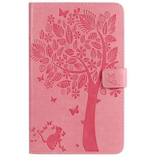 For Galaxy Tab A 8.0 & S Pen (2019) Pressed Printing Cat and Tree Pattern Horizontal Flip Leather Case with Holder & Card Slots & Wallet(Pink)