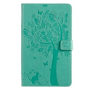 For Galaxy Tab A 8.0 (2019) T295/T290 Pressed Printing Cat and Tree Pattern Horizontal Flip Leather Case with Holder & Card Slots & Wallet(Green)