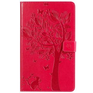 For Galaxy Tab A 8.0 (2019) T295/T290 Pressed Printing Cat and Tree Pattern Horizontal Flip Leather Case with Holder & Card Slots & Wallet(Rose Red)