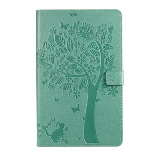 For Galaxy Tab A 10.1 (2019) Pressed Printing Cat and Tree Pattern Horizontal Flip Leather Case with Holder & Card Slots & Wallet(Green)