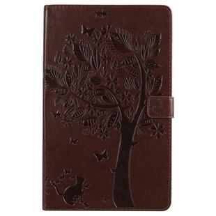 For Galaxy Tab A 10.1 (2019) Pressed Printing Cat and Tree Pattern Horizontal Flip Leather Case with Holder & Card Slots & Wallet(Brown)