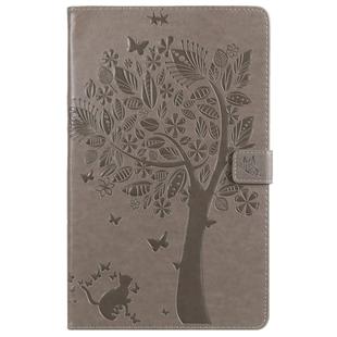 For Galaxy Tab A 10.1 (2019) Pressed Printing Cat and Tree Pattern Horizontal Flip Leather Case with Holder & Card Slots & Wallet(Grey)
