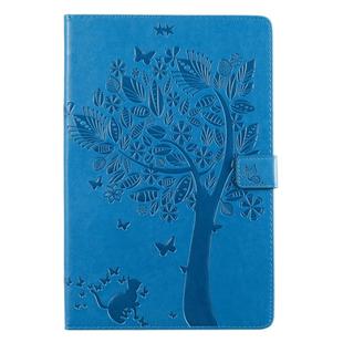 For Galaxy Tab S5e Pressed Printing Cat and Tree Pattern Horizontal Flip Leather Case with Holder & Card Slots & Wallet(Blue)