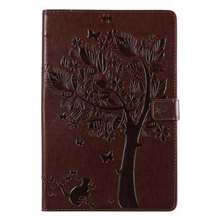 For Galaxy Tab S5e Pressed Printing Cat and Tree Pattern Horizontal Flip Leather Case with Holder & Card Slots & Wallet(Brown)