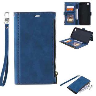 Side Zipper Back Card Horizontal Flip PU Leather Case with Card Slots & Wallet & Photo Frame & Lanyard For iPhone 8 Plus / 7 Plus(Blue)