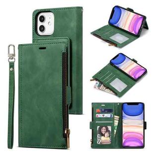 For iPhone 12 mini Side Zipper Back Card Horizontal Flip PU Leather Case with Card Slots & Wallet & Photo Frame & Lanyard (Green)