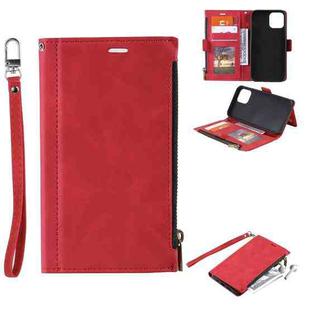 For iPhone 11 Pro Max Side Zipper Back Card Horizontal Flip PU Leather Case with Card Slots & Wallet & Photo Frame & Lanyard (Red)