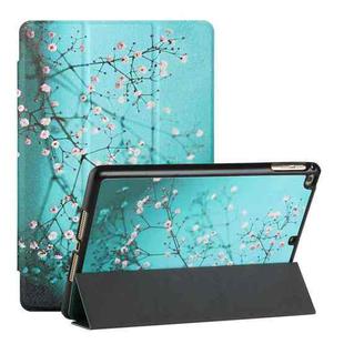 Silk Texture Colored Drawing Pattern Horizontal Flip Magnetic PU Leather Case with Three-folding Holder & Sleep / Wake-up Function For iPad 9.7 (2018/2017)(Plum Blossom)