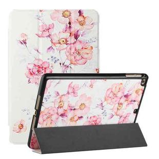 Silk Texture Colored Drawing Pattern Horizontal Flip Magnetic PU Leather Case with Three-folding Holder & Sleep / Wake-up Function For iPad 9.7 (2018/2017)(Camellia)