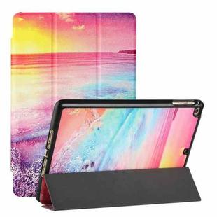 Silk Texture Colored Drawing Pattern Horizontal Flip Magnetic PU Leather Case with Three-folding Holder & Sleep / Wake-up Function For iPad 9.7 (2018/2017)(Seaside)