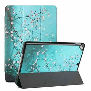 For iPad 10.2 (2021/2020/2019) Silk Texture Colored Drawing Pattern Horizontal Flip Magnetic PU Leather Case with Three-folding Holder & Sleep / Wake-up Function(Plum Blossom)