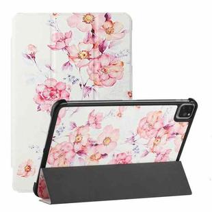 Silk Texture Colored Drawing Pattern Horizontal Flip Magnetic PU Leather Tablet Case with Three-folding Holder & Sleep / Wake-up Function For iPad Pro 11 (2018/2020/2021)(Camellia)