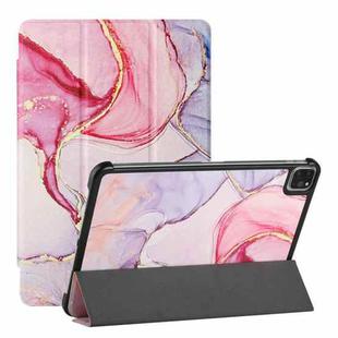 Silk Texture Colored Drawing Pattern Horizontal Flip Magnetic PU Leather Tablet Case with Three-folding Holder & Sleep / Wake-up Function For iPad Pro 11 (2018/2020/2021)(Pink Marble)