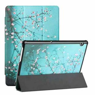 For Huawei MediaPad T5 Silk Texture Colored Drawing Pattern Horizontal Flip Magnetic PU Leather Case with Three-folding Holder(Plum Blossom)