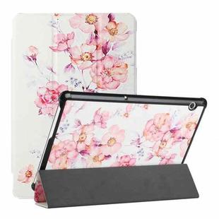 For Huawei MediaPad T5 Silk Texture Colored Drawing Pattern Horizontal Flip Magnetic PU Leather Case with Three-folding Holder (Camellia)