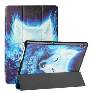 For Huawei MediaPad T5 Silk Texture Colored Drawing Pattern Horizontal Flip Magnetic PU Leather Case with Three-folding Holder (Rose the Wolf)