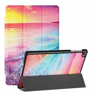 For Huawei MatePad T 10s Silk Texture Colored Drawing Pattern Horizontal Flip Magnetic PU Leather Case with Three-folding Holder (Seaside)