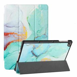 For Huawei MatePad T 10s Silk Texture Colored Drawing Pattern Horizontal Flip Magnetic PU Leather Case with Three-folding Holder (Green Marble)