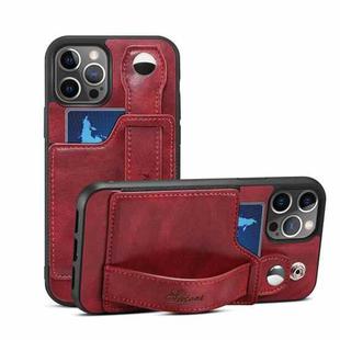 For iPhone 13 mini TPU + PU Leather Shockproof Protective Case with Card Slots and Hand Strap (Red)