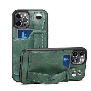 For iPhone 13 TPU + PU Leather Shockproof Protective Case with Card Slots and Hand Strap(Green)