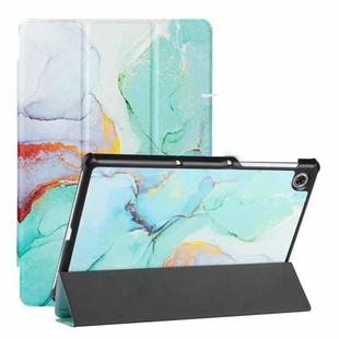 For Lenovo Tab M10(2nd) Silk Texture Colored Drawing Pattern Horizontal Flip Magnetic PU Leather Case with Three-folding Holder & Sleep / Wake-up Function(Green Marble)