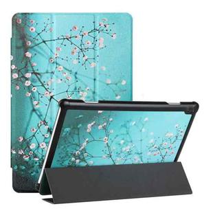 For Lenovo Tab M10 Silk Texture Colored Drawing Pattern Horizontal Flip Magnetic PU Leather Case with Three-folding Holder (Plum Blossom)